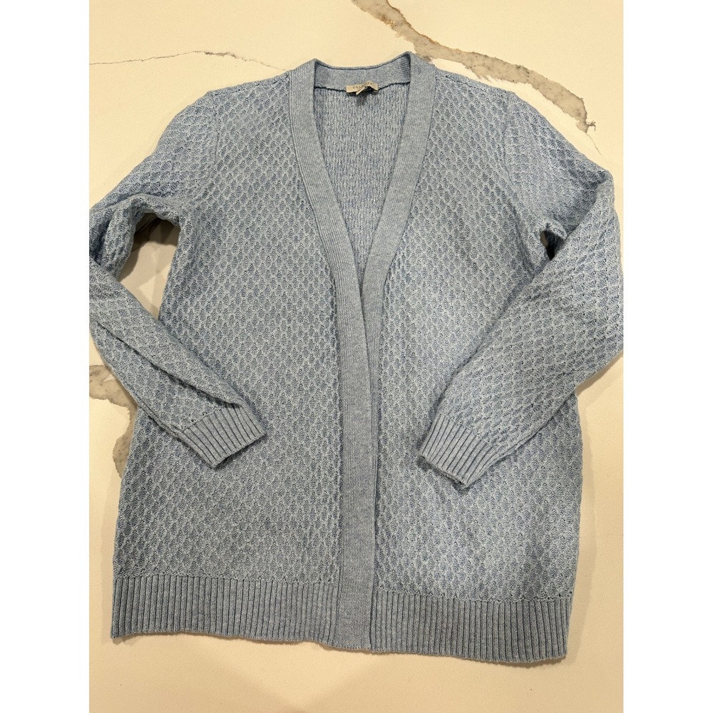 Talbots Petite Blue Textured Diamond Knit Open Front Cardigan Sweater P